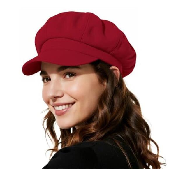 Newsboy Hats Classic Retro Red Cap with Adjustable Drawstring, Baker Boy Hat